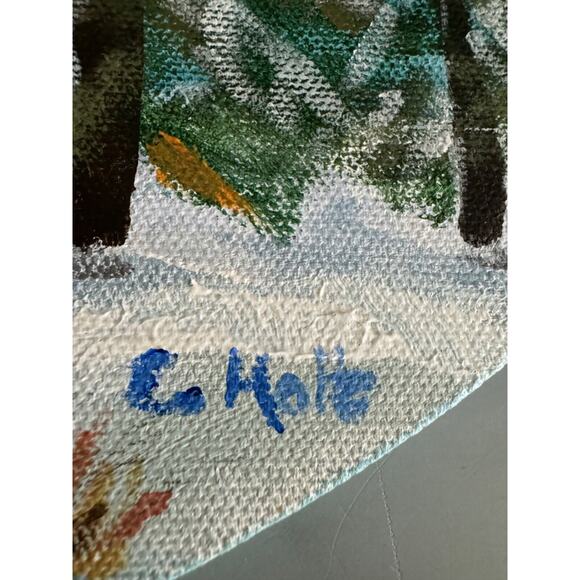 Vintage Original Painting Winter Scene Landscape Oval Unframed 14x11 Snow, Lake - Picture 5 of 6